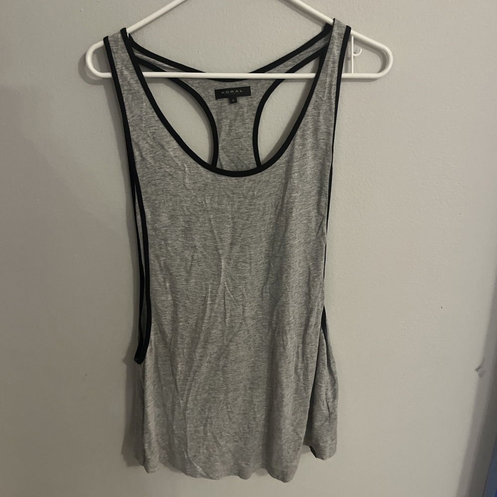 KORAL Activewear Women's Medium Tank Grey w/ Black Detail Open Back